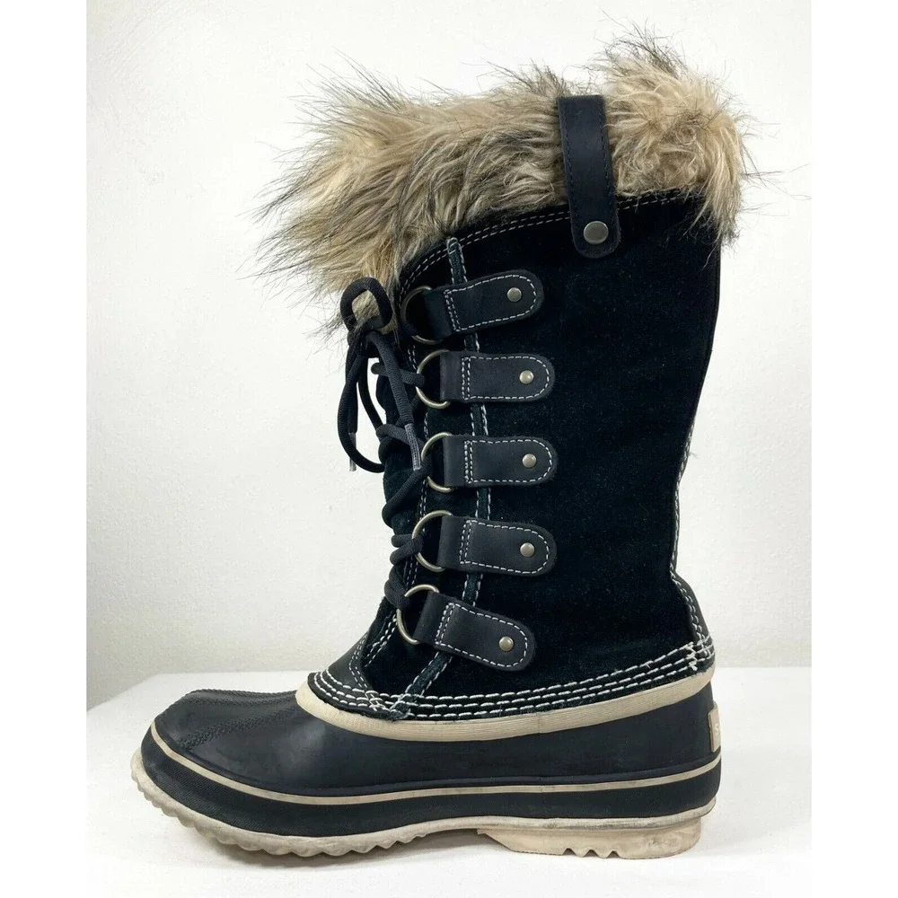 Sorel Joan of Artic Winter Black Waterproof Boots Suede Fur Snow Shoe US 6 EU 37 - Picture 4 of 12